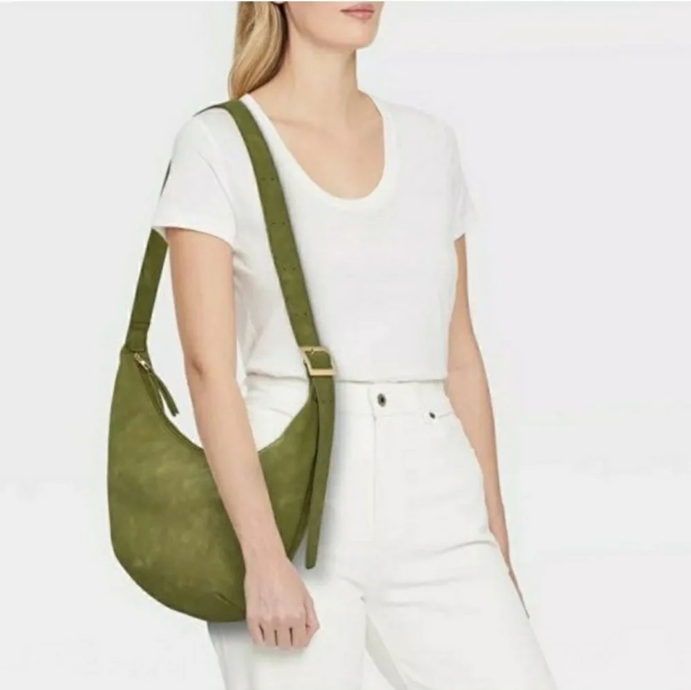 Universal Thread Slouchy Crescent Sling Shoulder Bag – Olive Green‎ Faux Suede